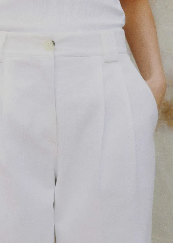 New ME+EM Pleated Straight-Leg Trainer-Grazer Trouser Fresh White