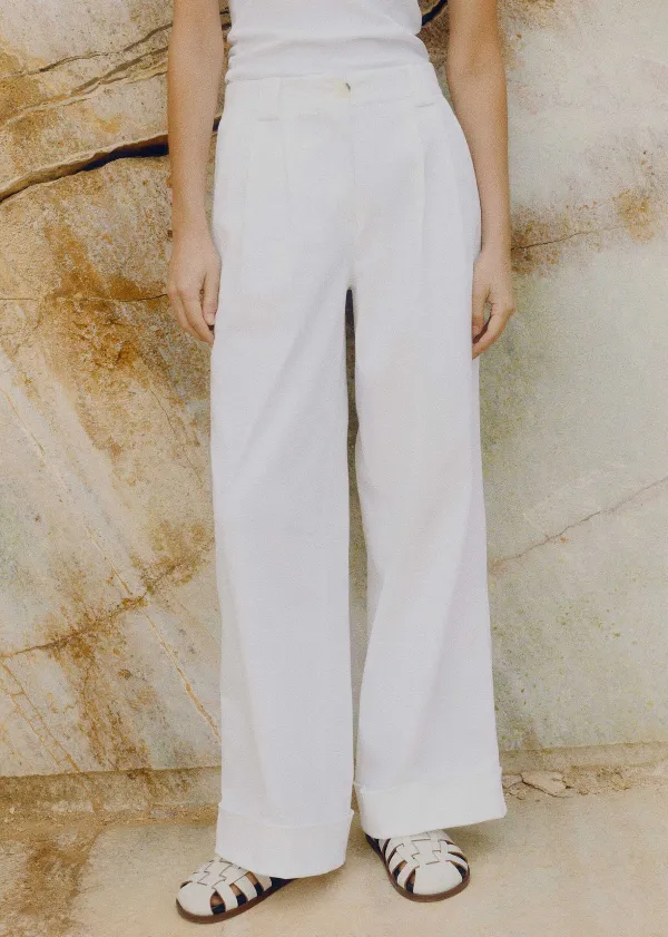 New ME+EM Pleated Straight-Leg Trainer-Grazer Trouser Fresh White