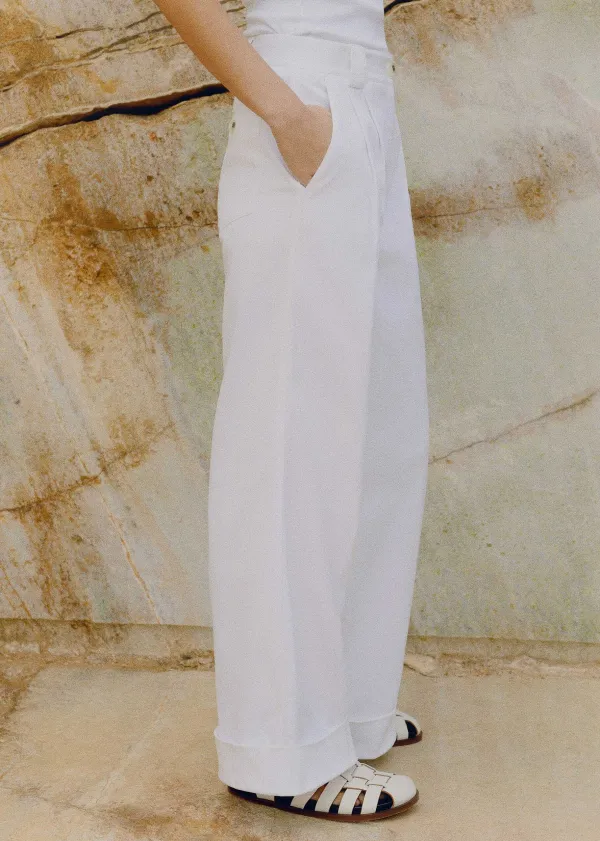 New ME+EM Pleated Straight-Leg Trainer-Grazer Trouser Fresh White