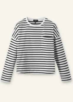 Best ME+EM Pocket Detail Boxy Long Sleeve Stripe Top Black/Soft White