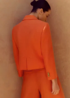 Hot ME+EM Pop Tweed Bracelet Sleeve Jacket Orange Zing