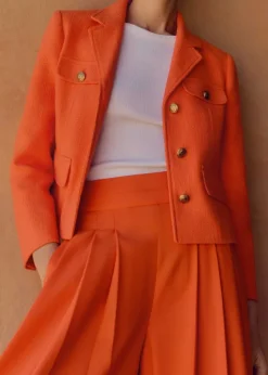 Hot ME+EM Pop Tweed Bracelet Sleeve Jacket Orange Zing