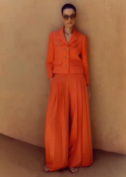 Hot ME+EM Pop Tweed Bracelet Sleeve Jacket Orange Zing
