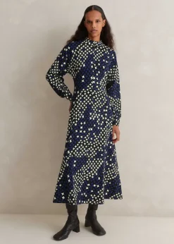 ME+EM Printed Ponte Balloon Sleeve Maxi Dress Ultramarine/Black