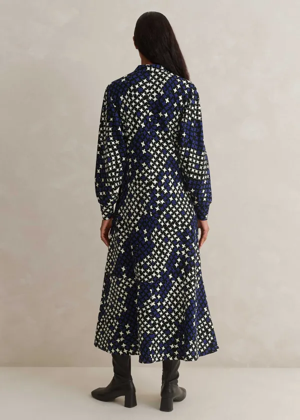 ME+EM Printed Ponte Balloon Sleeve Maxi Dress Ultramarine/Black