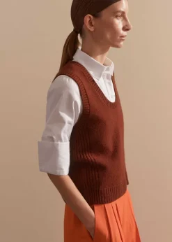 Outlet ME+EM Pure Cashmere Scoop Neck Vest Pecan