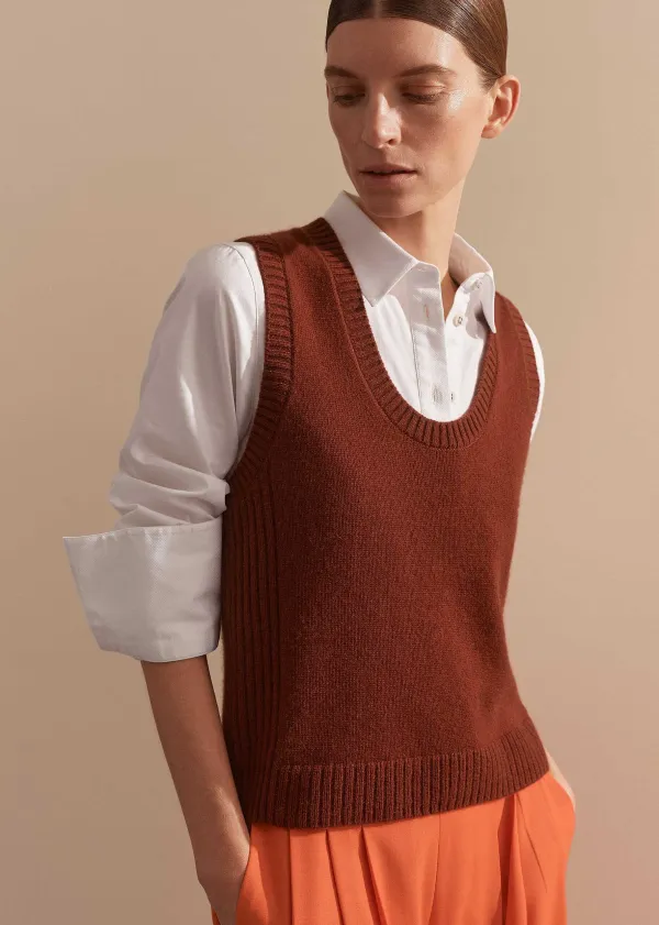 Outlet ME+EM Pure Cashmere Scoop Neck Vest Pecan