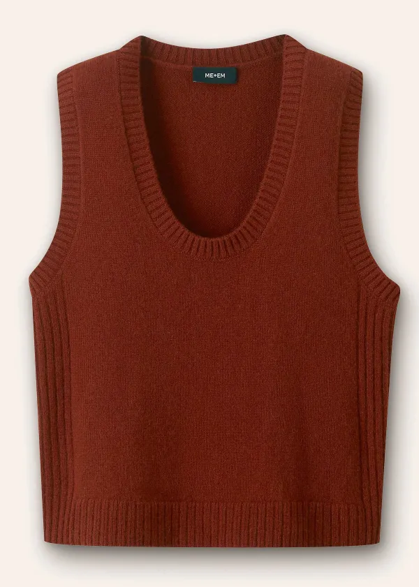 Outlet ME+EM Pure Cashmere Scoop Neck Vest Pecan