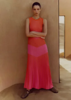 Hot ME+EM Racer Crew Neck Rib Maxi Dress Orange Zing/Ultra Pink