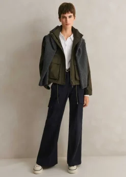 Hot ME+EM Regular Length Cotton Flared Cargo Trouser Navy