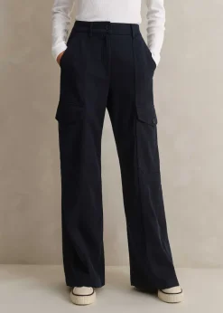 Hot ME+EM Regular Length Cotton Flared Cargo Trouser Navy