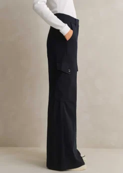 Hot ME+EM Regular Length Cotton Flared Cargo Trouser Navy