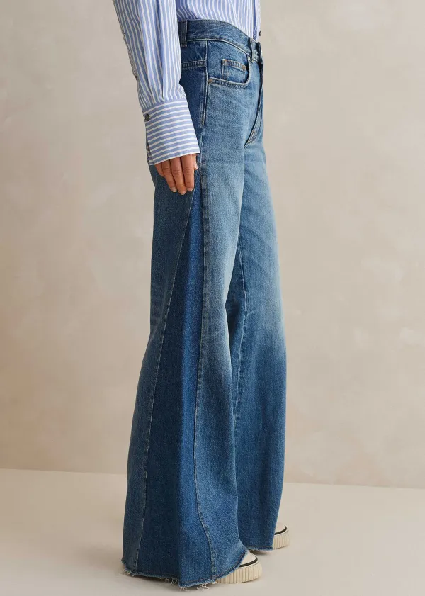 Hot ME+EM Regular Length Split Seam Flare Jean Blue