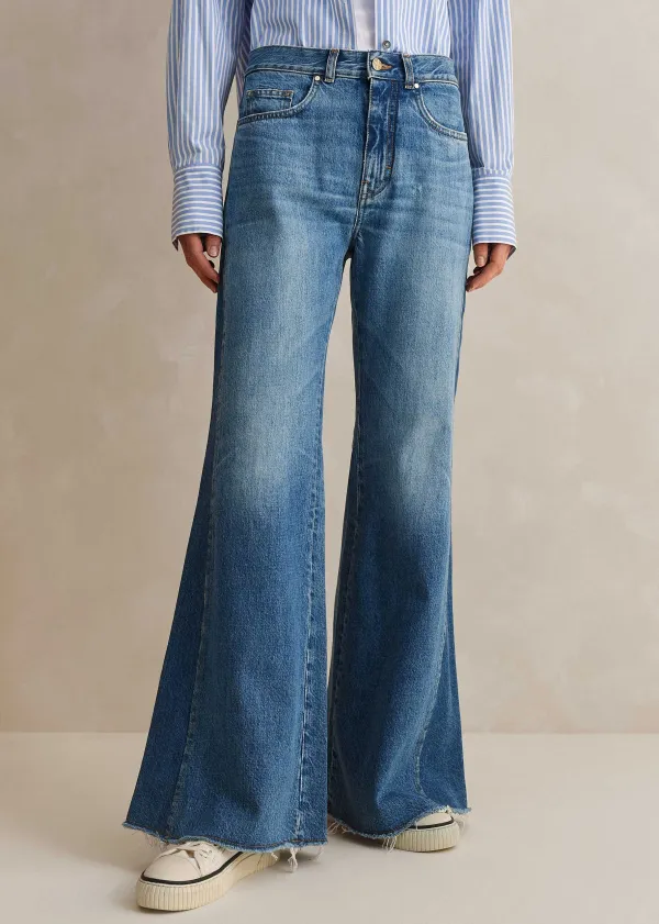 Hot ME+EM Regular Length Split Seam Flare Jean Blue