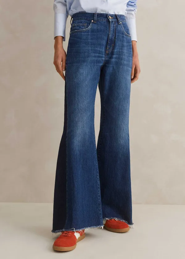 Outlet ME+EM Regular Length Split Seam Flare Jean Dark Multi Blue