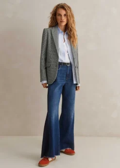Outlet ME+EM Regular Length Split Seam Flare Jean Dark Multi Blue