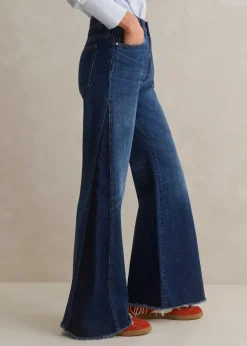 Outlet ME+EM Regular Length Split Seam Flare Jean Dark Multi Blue