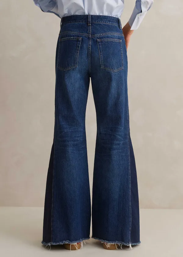 Outlet ME+EM Regular Length Split Seam Flare Jean Dark Multi Blue