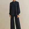 Outlet ME+EM Regular-Length Travel Tailoring Wide-Leg Palazzo Co-Ord Blue