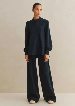 Outlet ME+EM Regular-Length Travel Tailoring Wide-Leg Palazzo Co-Ord Blue