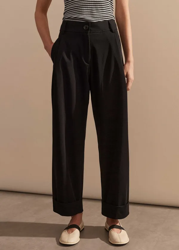 Clearance ME+EM Relaxed Tapered Turn-Up Trouser Black