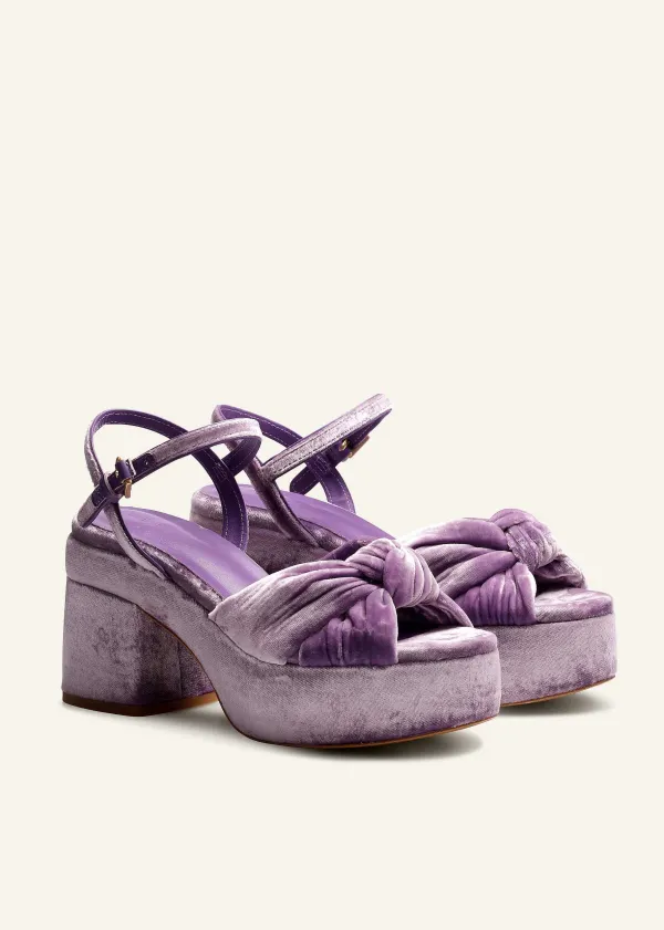 New ME+EM Ruched Velvet Knot Platform Dusty Lilac