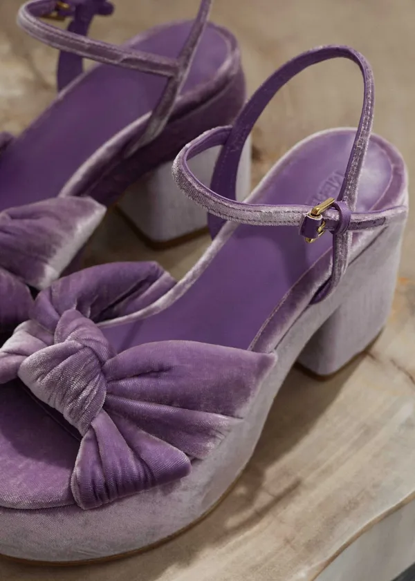 New ME+EM Ruched Velvet Knot Platform Dusty Lilac