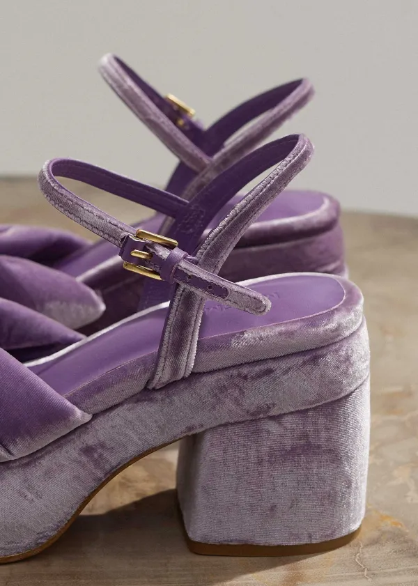 New ME+EM Ruched Velvet Knot Platform Dusty Lilac
