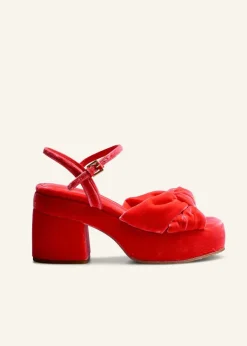 ME+EM Ruched Velvet Knot Platform Hot Coral