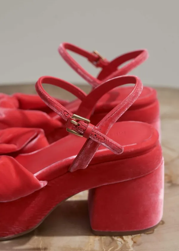 ME+EM Ruched Velvet Knot Platform Hot Coral