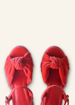 ME+EM Ruched Velvet Knot Platform Hot Coral
