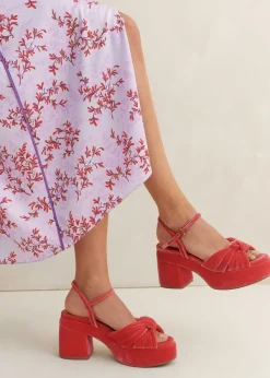ME+EM Ruched Velvet Knot Platform Hot Coral