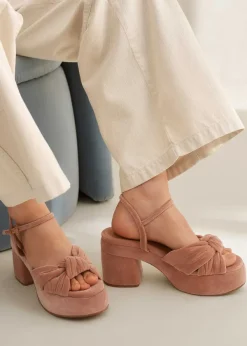 New ME+EM Ruched Velvet Knot Platform Blush Velvet