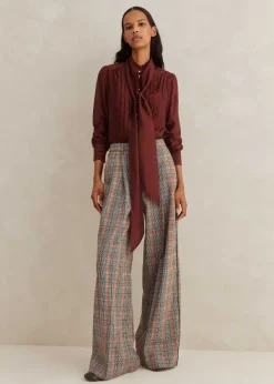 ME+EM Scallop Pleat Detail Blouse Tie + Cami Pecan