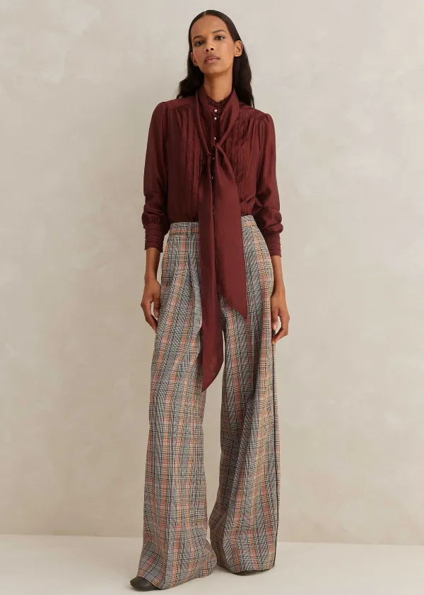 ME+EM Scallop Pleat Detail Blouse Tie + Cami Pecan