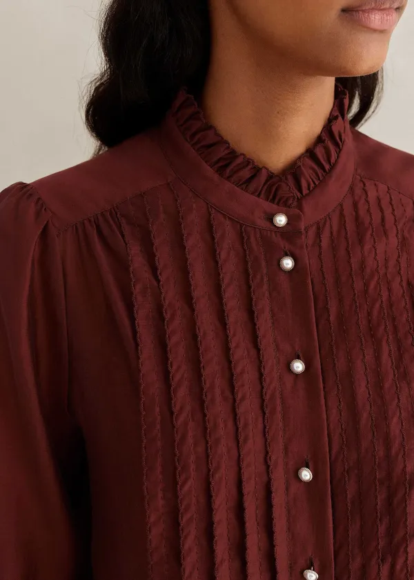ME+EM Scallop Pleat Detail Blouse Tie + Cami Pecan