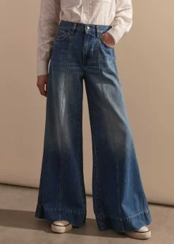 Sale ME+EM Seam Front Wide-Leg Flare Jean Mid Wash