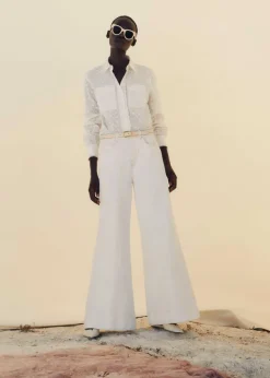 Online ME+EM Seam Front Wide-Leg Flare Jean White