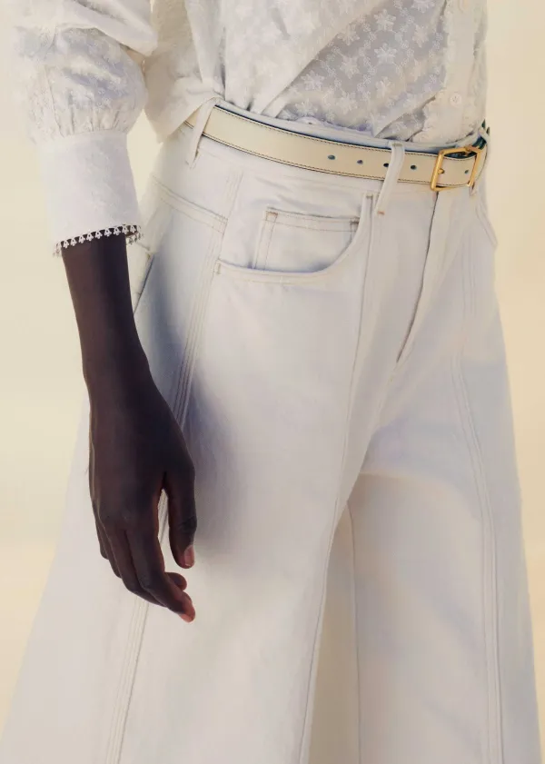 Online ME+EM Seam Front Wide-Leg Flare Jean White