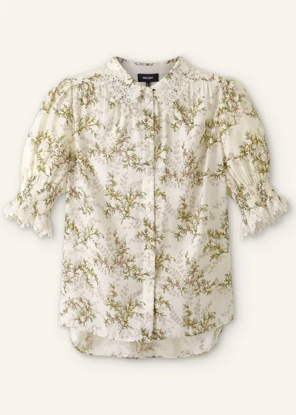 Discount ME+EM Shadow Berry Print Embroidered Collar Blouse Light Cream/Green/Multi