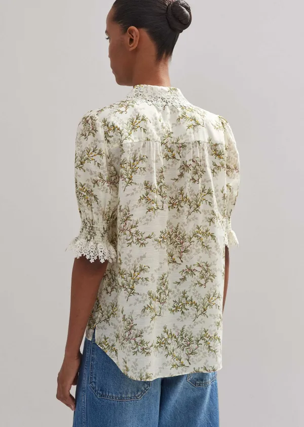 Discount ME+EM Shadow Berry Print Embroidered Collar Blouse Light Cream/Green/Multi