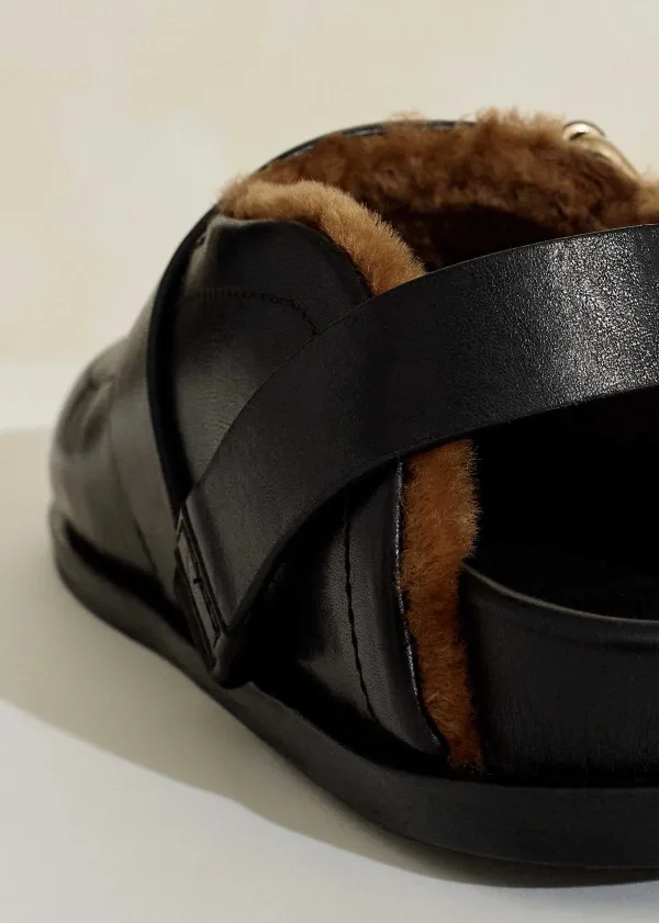 Sale ME+EM Shearling Buckle Clog Black