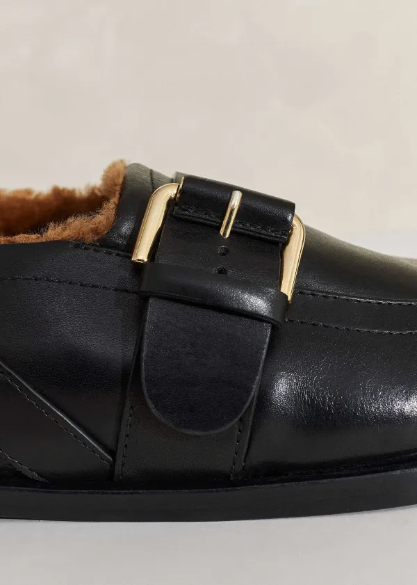 Sale ME+EM Shearling Buckle Clog Black