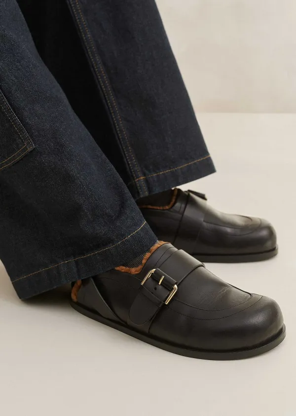 Sale ME+EM Shearling Buckle Clog Black