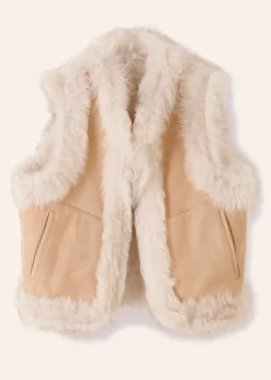 Clearance ME+EM Shearling Reversible Cropped Gilet Neutral/Cream