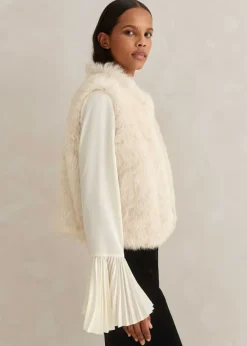 Clearance ME+EM Shearling Reversible Cropped Gilet Neutral/Cream