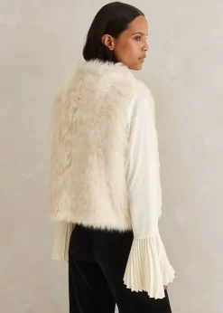 Clearance ME+EM Shearling Reversible Cropped Gilet Neutral/Cream
