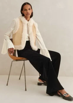 Clearance ME+EM Shearling Reversible Cropped Gilet Neutral/Cream