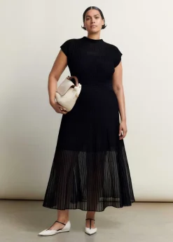 Hot ME+EM Sheer Panelled Evening Knit Maxi Dress Black