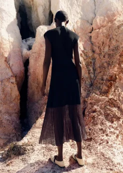 Hot ME+EM Sheer Panelled Evening Knit Maxi Dress Black